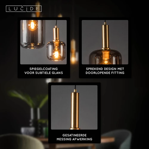Lucide JOANET - Hanglamp - Ø 66 cm - 5xE27 - Fumé - USP